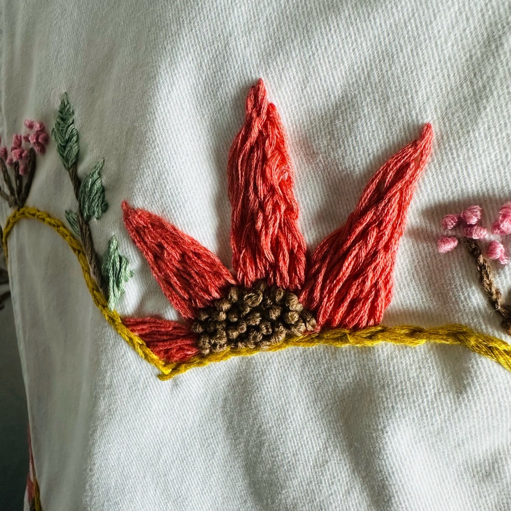 White Embroidered Heart Jean Vest - Floral Back - Picture 7 of 14